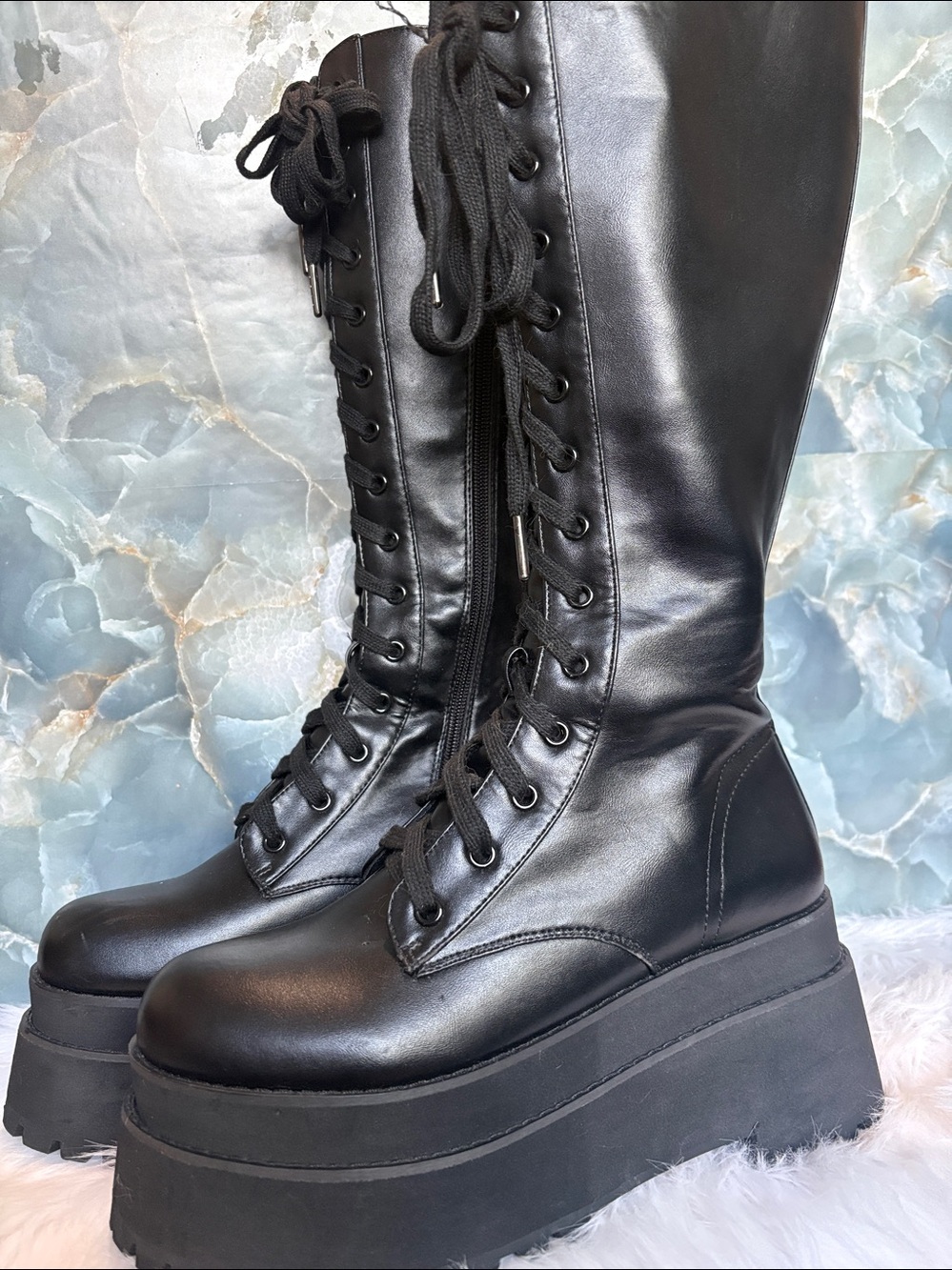 Current Mood 15 eye knee high platform combat boots